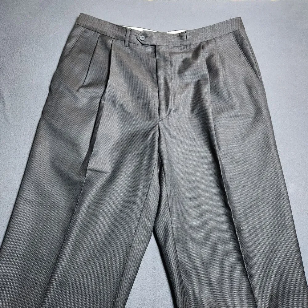 Santorelli Men 38 (37x28.5) Dark Gray 100% Wool Pleated Cuffed Dress Pants